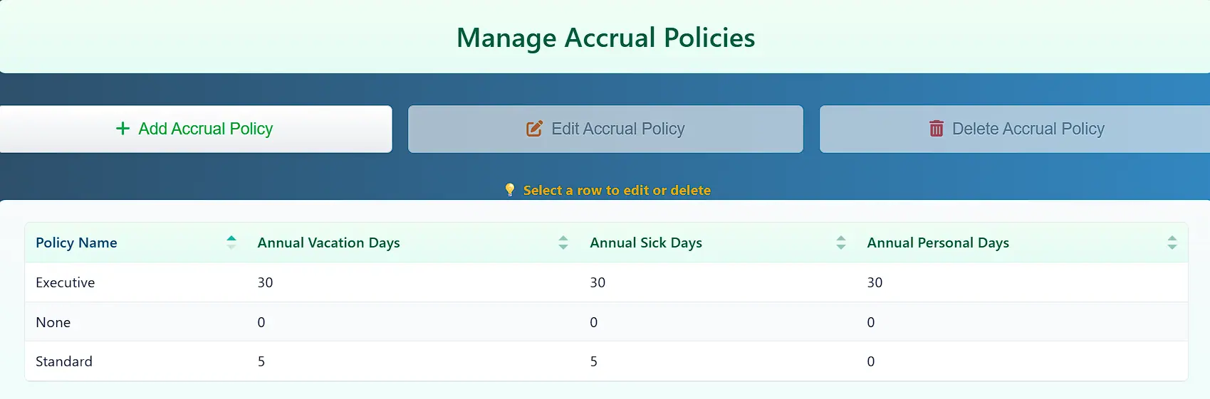PTO policies main page