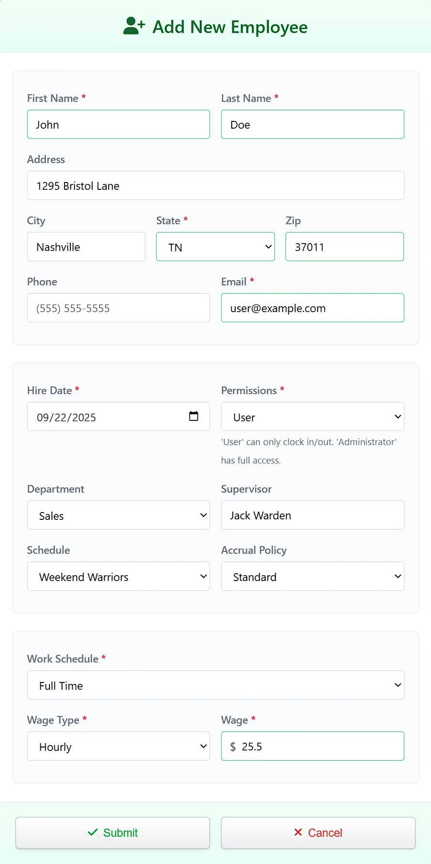 Add new employee form