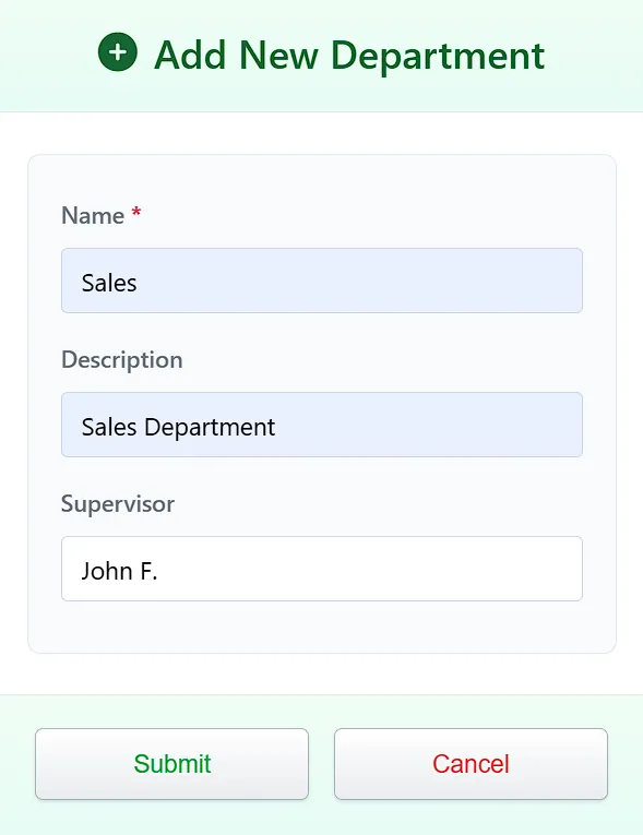 Add new department form