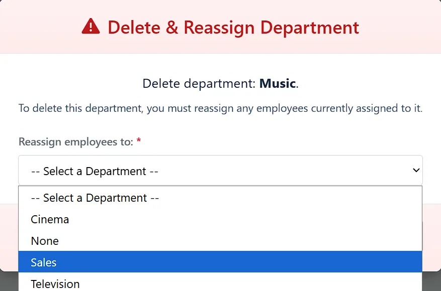 Delete department confirmation modal