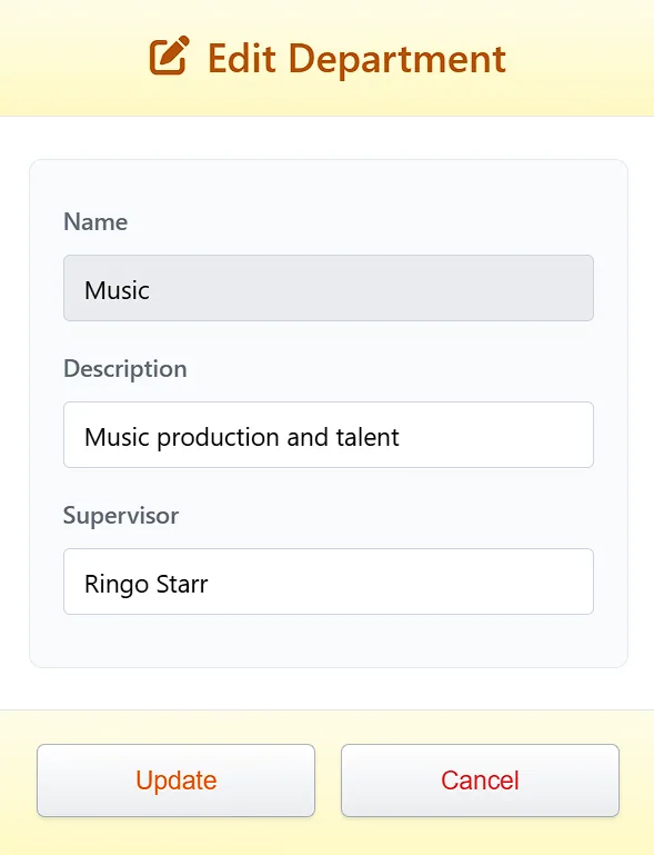 Edit department form