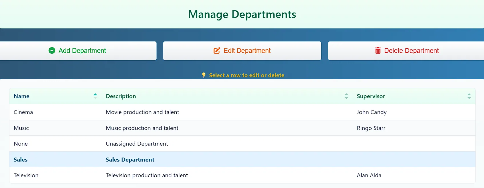 Departments main page