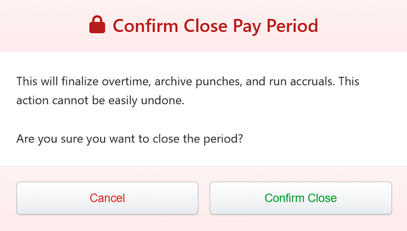 Finalize payroll confirmation modal