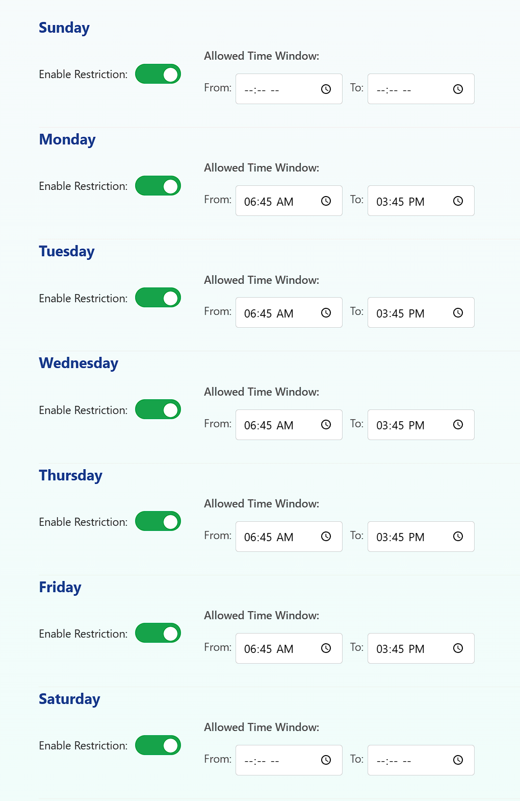 Time restrictions details